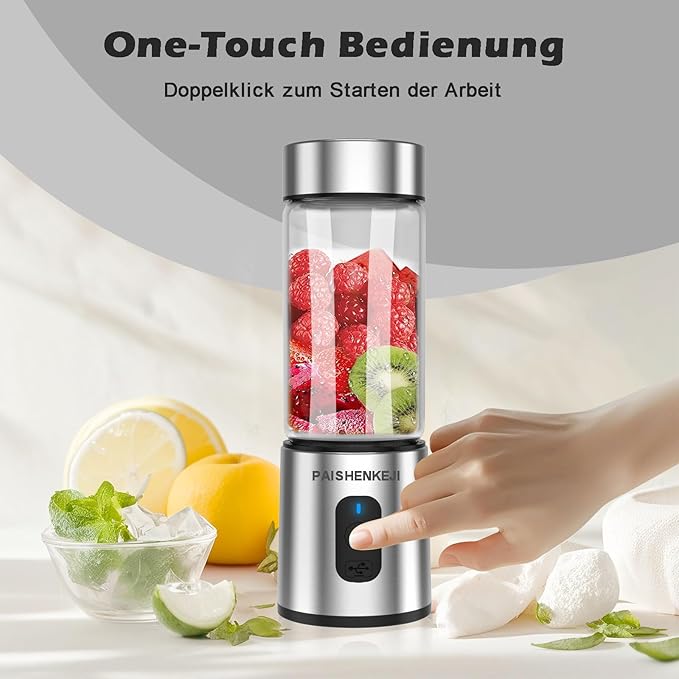 Glass Portable Blender Smoothies: Mini Personal Blender Shakes and Smoothies Small USB Rechargeable, Baby Food Travel Beach Office Sports Kitchen Gym Use