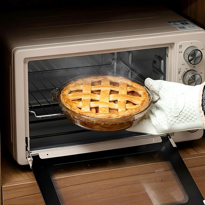Uiifan 4 Pcs 9 Inches Mini Glass Pie Pan for Baking Clear Pie Plate with Handles Round Glass Dish for Baking and Serving, Snacks, Salads, Desserts