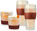 Host FREEZE Beer and Whiskey Glasses Set, Insulated Drinking Glasses, Freezable Pint Glass and Old Fashioned Glass with Silicone Bands, Perfect Gifts for Men, Dad Gifts, 16 oz & 9 oz, Set of 4, Wood