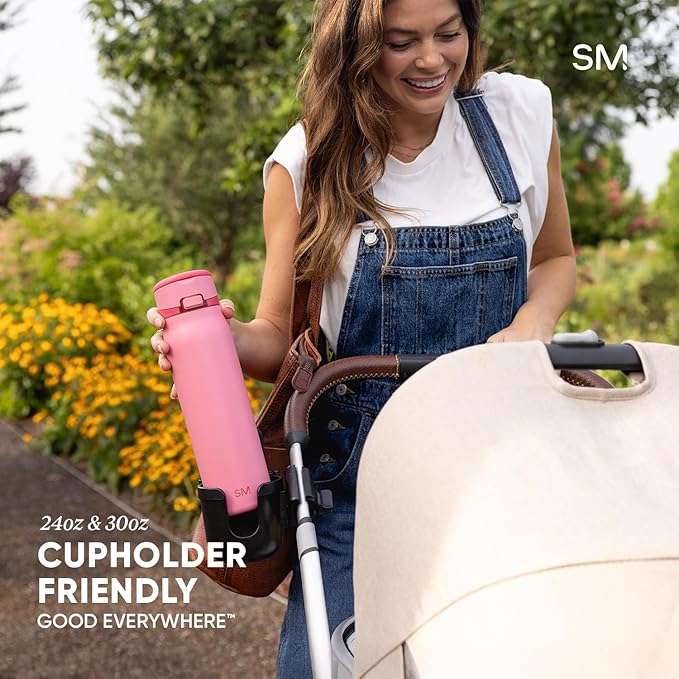 Simple Modern Personalized Mesa Loop Water Bottle with Covered Straw and Handle | 30oz Cup Holder Friendly Insulated Stainless Steel Bottles for Travel, Sports and School | Pink Champagne