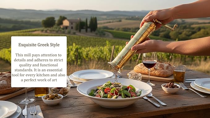 Original Greek Pepper Mill, European Style Salt and Pepper Grinder, 9-Inch (Brass)