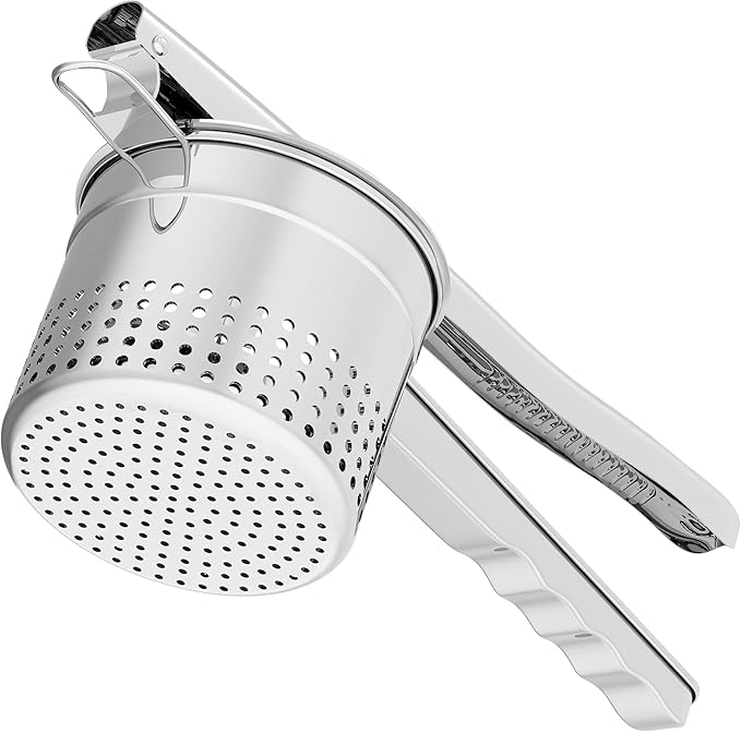 GloTika Large 15oz Potato Ricer, Heavy Duty Stainless Steel Potato Masher with Ergonomic Handle, Masher and Ricer Kitchen Tool for Mashed Potatoes, Noodle Maker