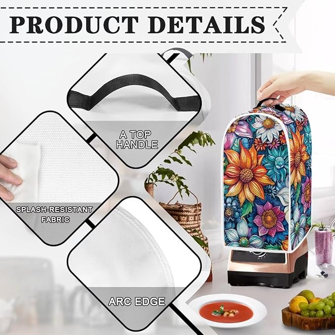 Bright Blossoms Dust Cover Set Washable Coffee Maker Appliance Blender Covers Boho Mandala Floral Bread Maker Toaster Protection Kitchen Accessories