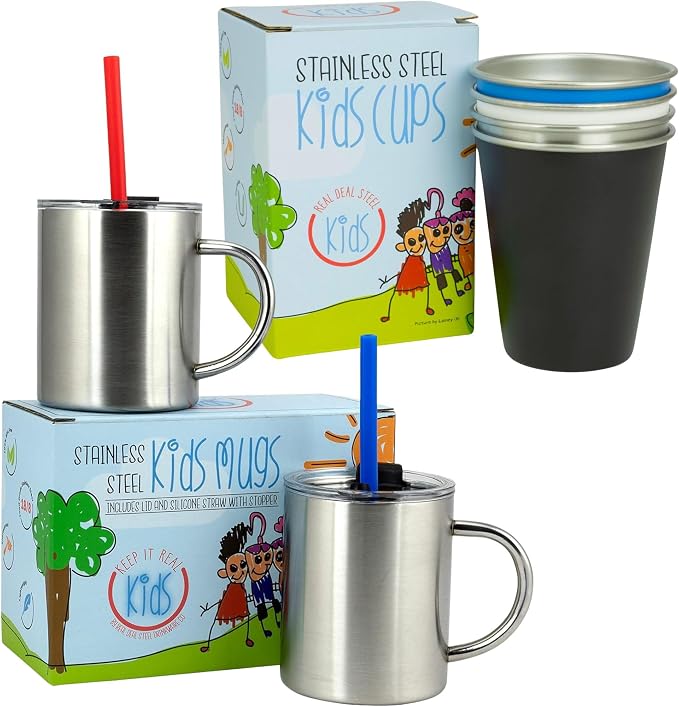 Stainless Steel 10oz Kid's Cup and 10oz Kids Mug, BPA Free, Unbreakable (Natural)