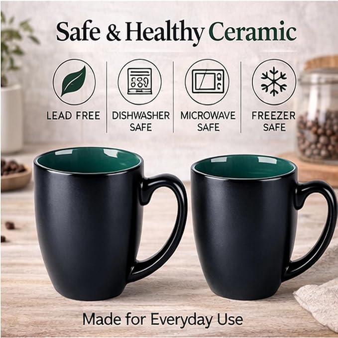 GBhome 16oz Coffee Mugs Set of 6, Large Ceramic Coffee Mugs for Man, Woman, Dad, Mom, Modern Coffee Mugs Set with handle for Tea/Latte/Cappuccino/Milk/Cocoa. Dishwasher&Microwave Safe,Green