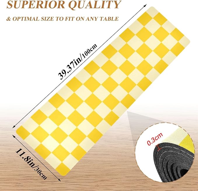 2-in-1 Table Runner Trivet for Hot Dishes Heat Resistant Hot Plate Mat Pad 39x12 Inch Waterproof Table Protector Trivets for Countertop Decorative Checkered Yellow