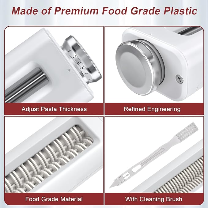 3 Pieces Pasta Maker Attachment for Kitchenaid Stand Mixers, Noodle Maker 3 PCs Set of Pasta Roller Fettuccine Cutter Spaghetti Cutter, Pasta Attachments Accessories with Cleaning Brush