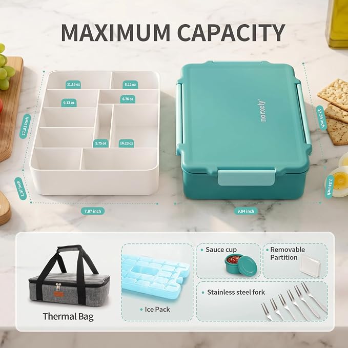 Snackle Box Container with Ice Pack, Reinforced Latches & Large Capacity, Travel Snack Box, Charcuterie Board with Lid, Divided Veggie Tray for Road Trips Picnic Boat Beach Blue