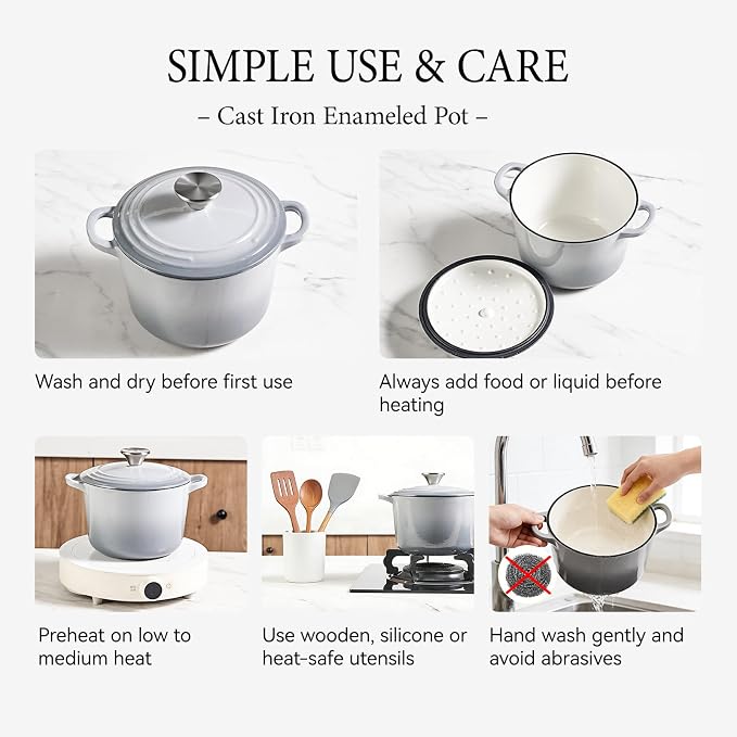2.6 QT Small Enameled Cast Iron Dutch Oven with Lid, Gradient Grey - Mini Heavy Duty Braiser Pot for Bread Baking, Sauces & Side Dishes, Induction Compatible, Oven Safe 500°F for Singles