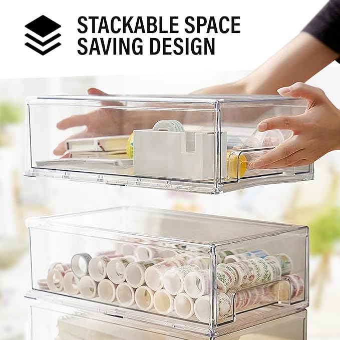 Clear Plastic Storage Drawer Organizer Bins, Perfect for Kitchen Organization or Pantry Organization and Storage, Fridge Drawer Organizer Bins, Pantry Storage and Organization Bins