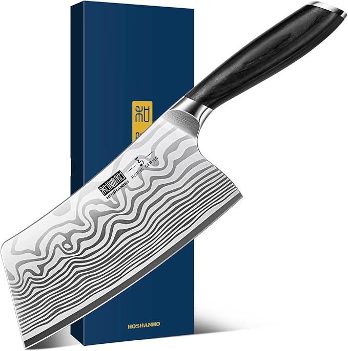 HOSHANHO Cleaver Knife 7 Inch, Razor Sharp High Carbon Powder Steel Meat Cleaver & 5 Pieces Knife Set, Professional Powder Steel Chef Knife Set, Ultra Sharp Japanese Kitchen Knives Set