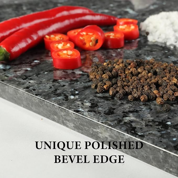 Koville Luxury Norwegian Granite Cutting Board for Kitchen, 16x20inch Extra Large Hand Crafted Stone Slab for Cheese, Charcuterie, Pastry Board - Wedding Gift, House Warming Gift(Blue Pearl), D1416