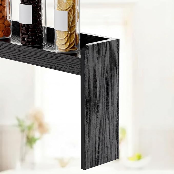 31” Stove Top Shelf, Over the Stove Spice Rack, Wood Space Saving Seasoning Shelf, Kitchen Storage Stand, Kitchen Organization (Black)