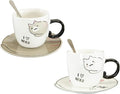 Ebros Pack Of 2 Crazy For Cats Maneki Neko Porcelain Coffee Tea Mug Cup 8oz With Saucer Tray And Notched Spoon Animal Pets Kittens Mugs Cups Kids And Adults Drinkware (White And Brown)