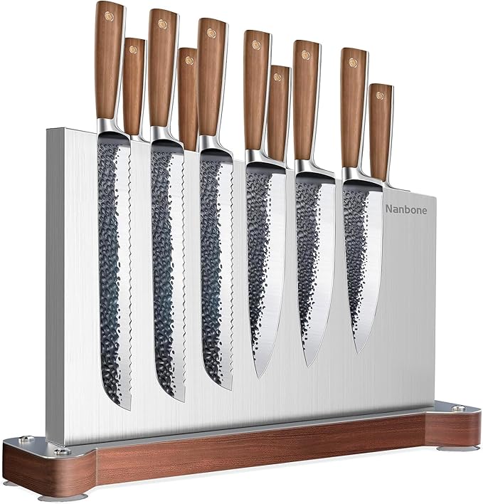 Magnetic Knife Block Without Knives Large Double Side Magnetic Knife Holder Stand with Strong Magnet, Stainless Steel Knife Storage Organizer for Kitchen Counter Knife Rack Three Magnet Strip