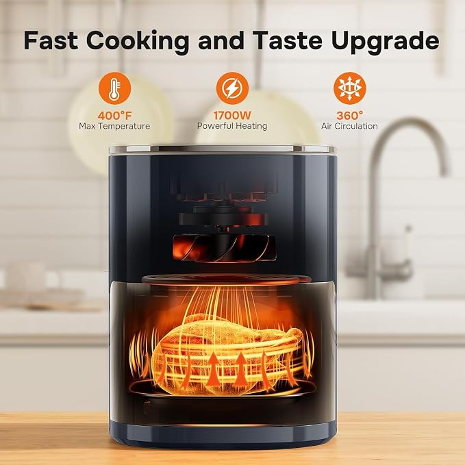Simple Deluxe 12-in-1 Air Fryer 6.34 Qt, Digital Preset Airfryer with Visible Window, Nonstick and Dishwasher-Safe Basket, Air Fry, Roast, Bake, Dehydrate, Fries, 1700W, Gary