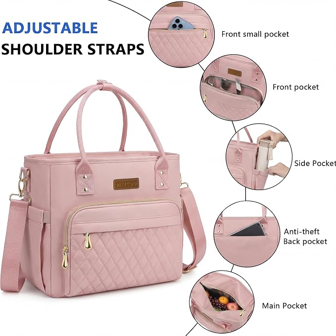 MIYCOO Lunch Bag Lunch Box Women - Leakproof Insulated Lunch Cooler Bag for Women - Large Lunch Tote Bags Adults, Pink