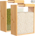 2 Pcs Wooden Cereal Storage Boxes, 8.7 x 6.8 x 3.1 in Dry Food Dispenser with Slide Lid, Visible Window, Wood Food Storage Container for Kitchen, Pantry Organization