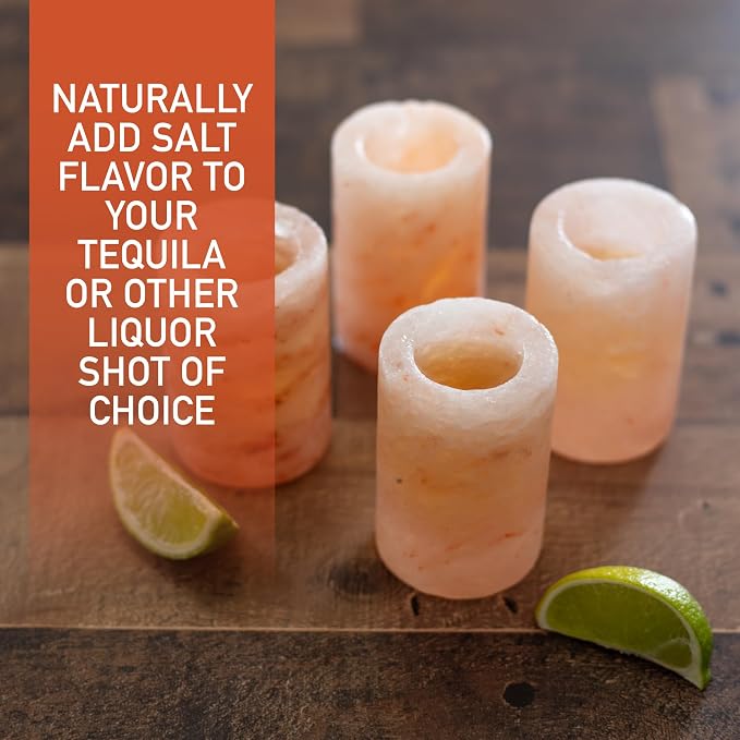 Deco Himalayan Salt Shot Glasses (8 Pack) - Hand-Carved 3" All-Natural Pink Salt Tequila Shooters Set - Mess-free way to add salty flavor to any shot - Great for Cinco De Mayo Parties & Home Bars