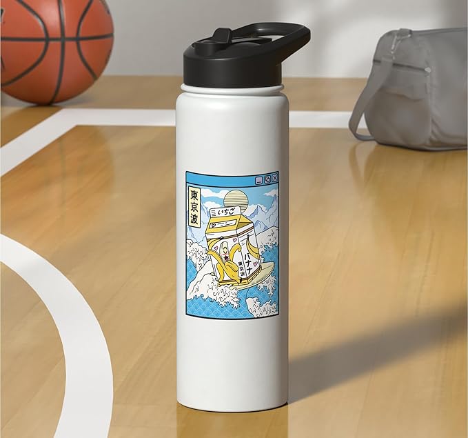 Banana Milk Carton Great Waves Kawaii Aesthetic Stainless Steel Insulated Water Bottle