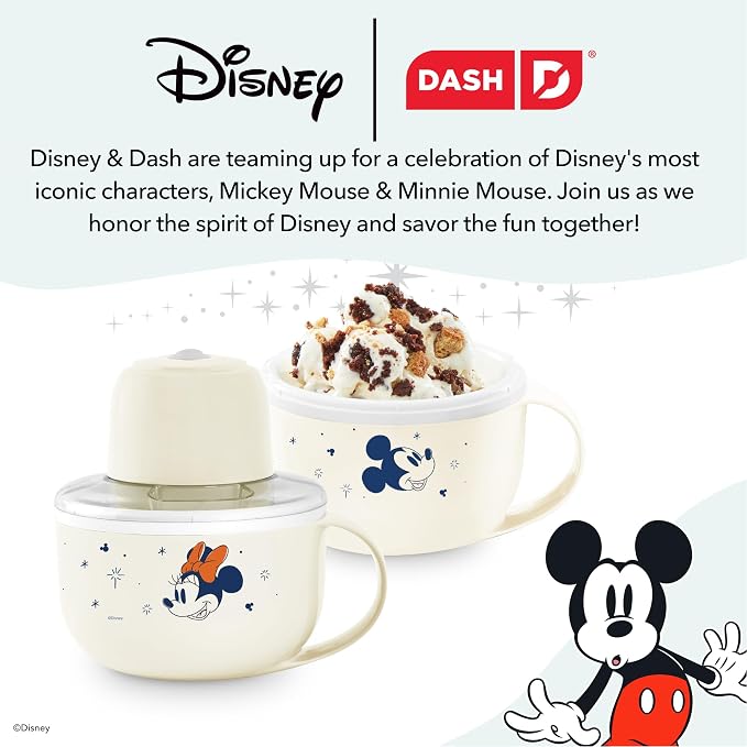 Disney | Dash Mickey Mouse & Minnie Mouse My Mug Ice Cream Maker 2-Pack Bundle — Electric Countertop Soft Serve Ice Cream Machine, 2 Half-Pint Mugs with Ingredient Chute & Recipe Guide
