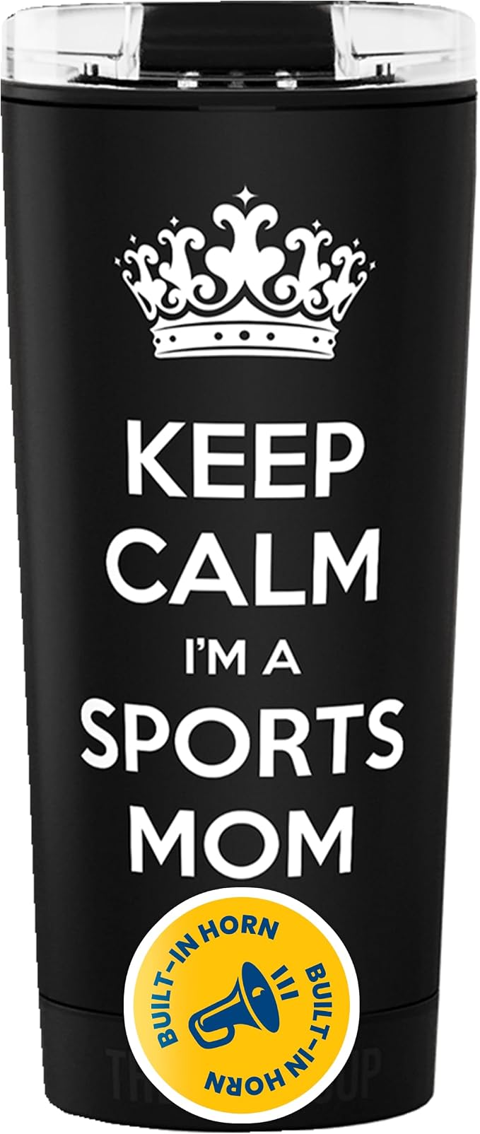 The LoudCup Blow Horn Tumbler, Cheer & Sip 2-in-1 Reusable Water Bottle with Built-In Horn for Sports Games, Tailgates, Parties & Events, BPA-Free, 16 oz, Keep Calm Sports Mom