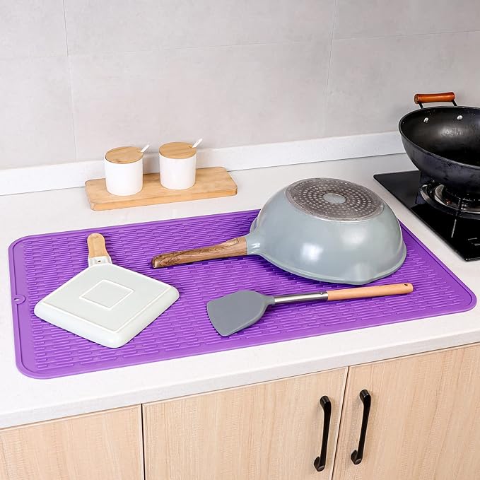 MicoYang Silicone Dish Drying Mat for Multiple Usage,Easy clean,Eco-friendly,Heat-resistant Silicone Mat for Kitchen Counter or Sink,Refrigerator or Drawer Liner Purple 4XL 32 inches x 18 inches