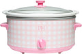 Paris Hilton 6-Quart Manual Slow Cooker, Features Three Settings (Low, High, Warm), Naturally Nonstick and Dishwasher Safe Stoneware Insert, Family Sized Capacity, Gingham Pink