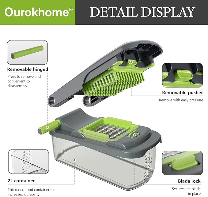 Ourokhome Vegetable Chopper Onion Cutter with Container Multifunctional Food Chopper with 2 Blades, Rotary Cheese Grater Hand Crank, Kitchen Shredder Speed Mandolin Slicer Nuts Grinder with Handle