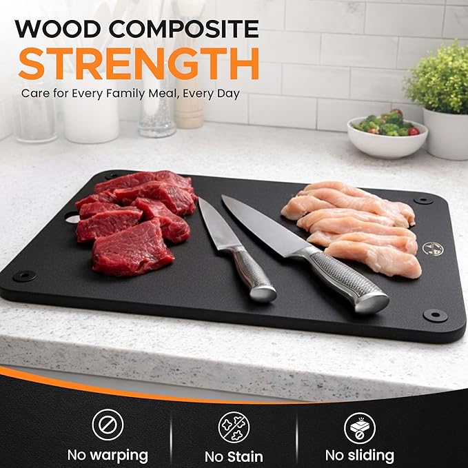 Composite Wood Cutting Board Set of 3 – Dishwasher Safe, Non-Toxic & Plastic-Free Cutting Boards for Kitchen – Extra Large, Large & Small Non-Slip Wood Charcuterie & Chopping Boards (Black)