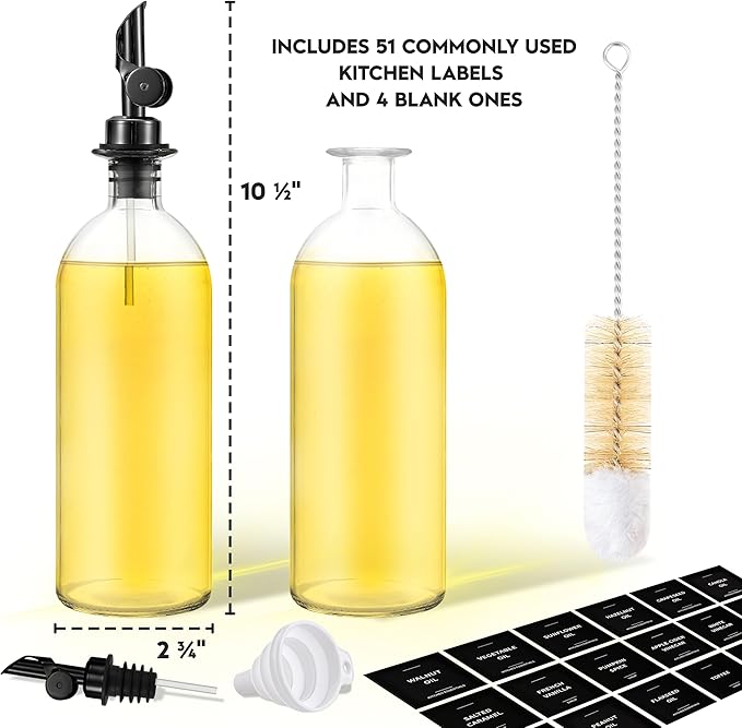 Spaceneat Olive Oil Dispenser 2-Pack, Black, 16.9 fl oz & 4 Extra Oil Spouts (Gold)