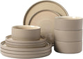 Gibson Elite Redrock Canyon 12-Piece New Bone China Dinnerware Set Service for 4, Reactive Glaze Plates and Bowls, Dishwasher and Microwave Safe, Taupe
