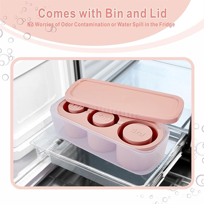 1pc Tumbler Ice Tray for Stanley/Yeti/Simple Modern etc. 40oz Tumblers, Silicone Ice Cube Tray for Tumblers with Bin and Lid, Pink