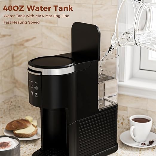 Electactic Single Serve Coffee Maker, 2 in 1 Coffee Machine for K-Cup & Ground Coffee, 6 to 14oz Brew Sizes, Pod Coffee Makers with 40oz Removable Water Reservoir, LCD Screen, Self-cleaning, Black