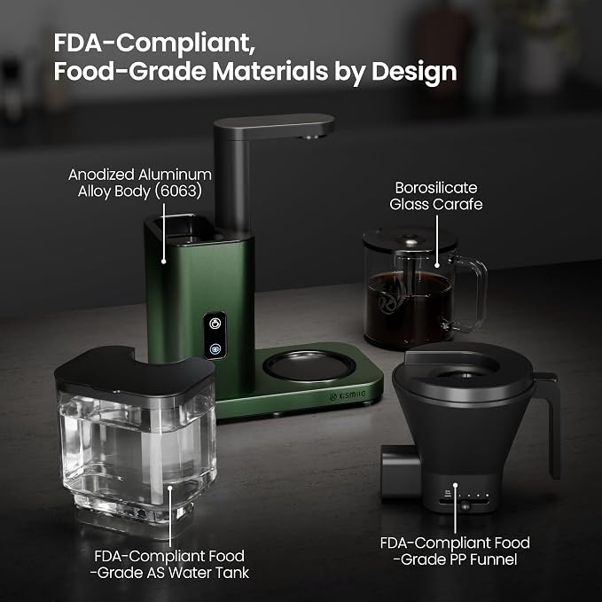 Kismile SCA-Certified 8 Cup Drip Coffee Maker, Pour Over Coffee Machine with 3s Instant Heat 197–205℉, Adjustable Flow Control, Removable Water Tank, Deep Cold Brew & 40 Min Keep Warm (Olive Green)