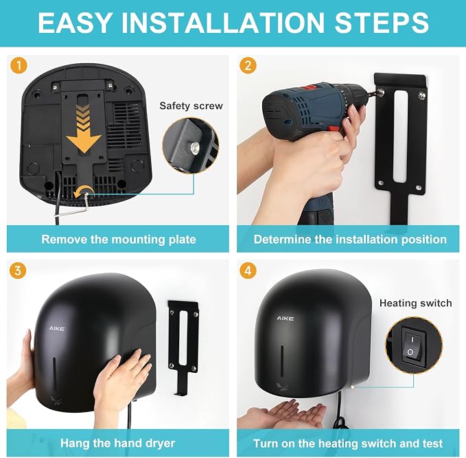 AIKE GentleAir Warm Hand Dryer& Automatic Soap Dispenser, Model AK2637 & AK1216 Black