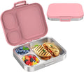 Pawtong Stainless Steel Bento Lunch Box for Kids | 3-Compartment Lunch Box Container Kids | 100% Leakproof, Eco-Friendly, Perfect Portion Control for Kids&Adult Healthy Meals (Pink)