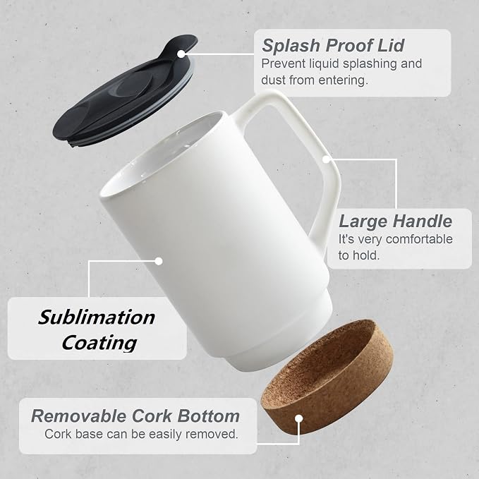 17 oz Ceramic Coffee Mug,12-Pack Matte White | With Lid, Removable Cork Base, Large Mugs