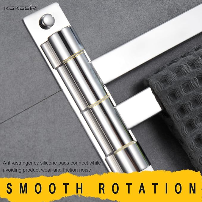 KOKOSIRI Swivel Towel Bars Swing Out Hand Towel Holder 2-Arm for Bathroom Kitchen Toilet Wall Mounted Chrome Stainless Steel B5007CH-A2