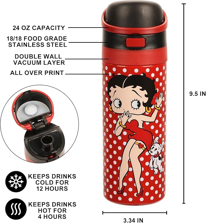 Betty Boop Polka Dots Red 24 Oz Stainless Steel Tumbler