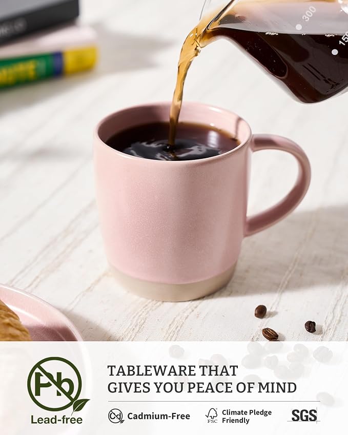 famiware Coffee Mugs Set of 8, Milkyway 13 oz Mug Set, Ceramic Cup Set with Handle for Coffee, Tea, Cocoa, Milk, Light Pink