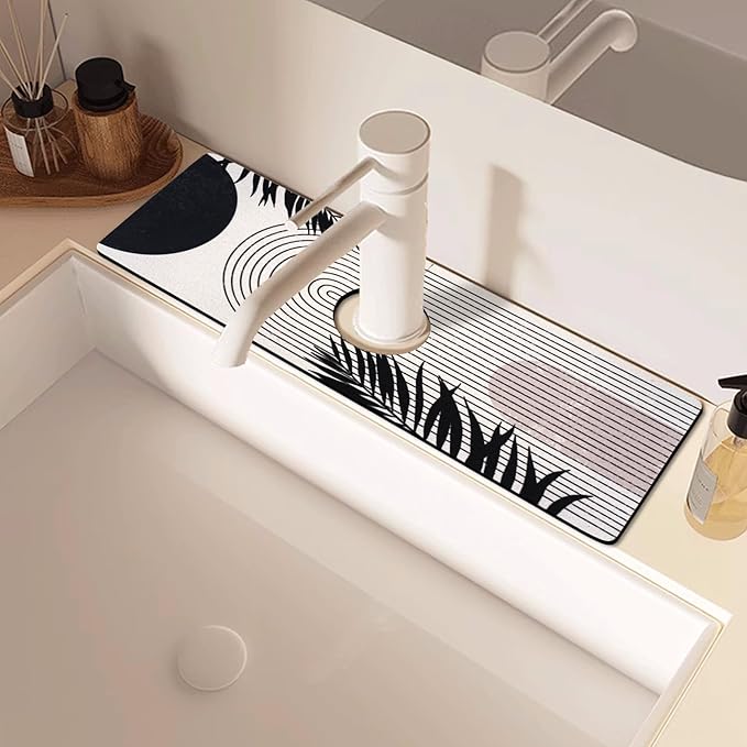 Sink Faucet Absorbing Mat, 2 Pack Drying Mat Around Faucet Sink Splash Guard Behind Faucet Sinkmat For Kitchen Bathroom Island Rv 15 * 5.5 Inch (38 * 14 cm)