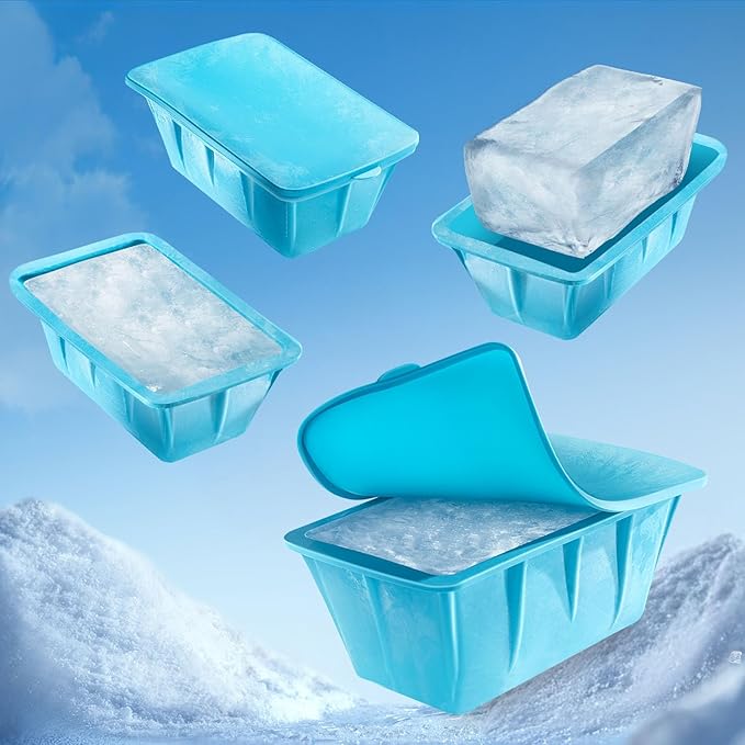 Extra Large Ice Block Mold For Ice Bath - 4x, Large Ice Mold for Freezer with Lids - Reusable, Silicone Ice Bath Accessories, Cold Plunge Giant, Ice Blocks for Chiller & Cold Therapy