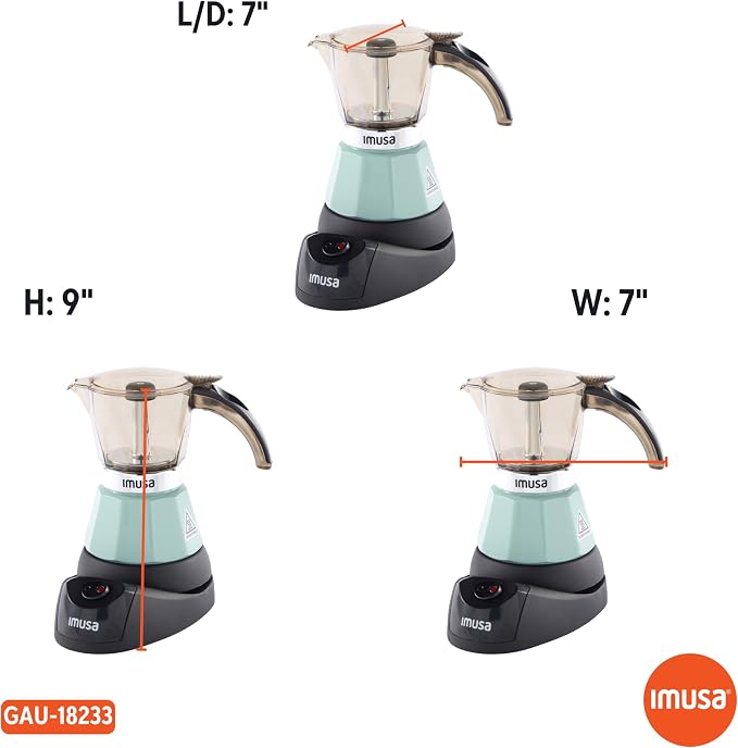 IMUSA 3 or 2 Cup Electric Mint Espresso Maker, Compact Moka Coffee Machine with Keep Warm Function, Detachable Base, Cuban & Italian Coffee Brewer, Mint & Black