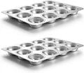 LIANYU 12 Cups Muffin Pan for Baking, 2 Pack Stainless Steel Muffin Cupcake Tin, Regular Size Muffin Cupcake Tray Pan for Oven, Metal Cupcake Mold for Mini Muffin Cake, Non-toxic, Dishwasher Safe