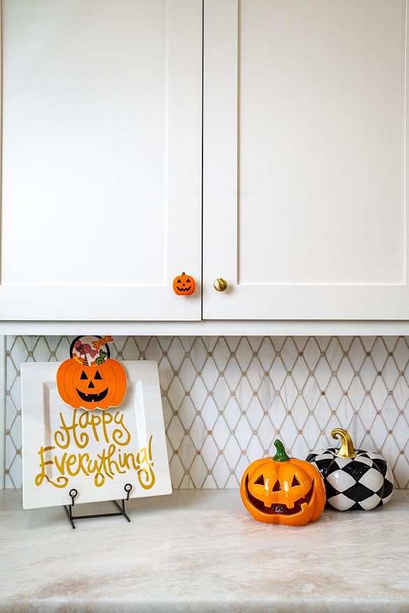 Knobēz: Decorative Knob Covers - Jack o Lantern - 12pk - Stretch Over Hardware Decorations, Cozy Seasonal Autumn Colors, Kitchen-Bathroom-Dressers-Home