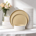 MONITO Ceramic Dinnerware Sets for 6, 18PCS Stoneware Plates and Bowls Sets, Reactive Glaze Dish Set, Chip and Scratch Resistant Double, Microwave and Dishwasher Safe, White Orange