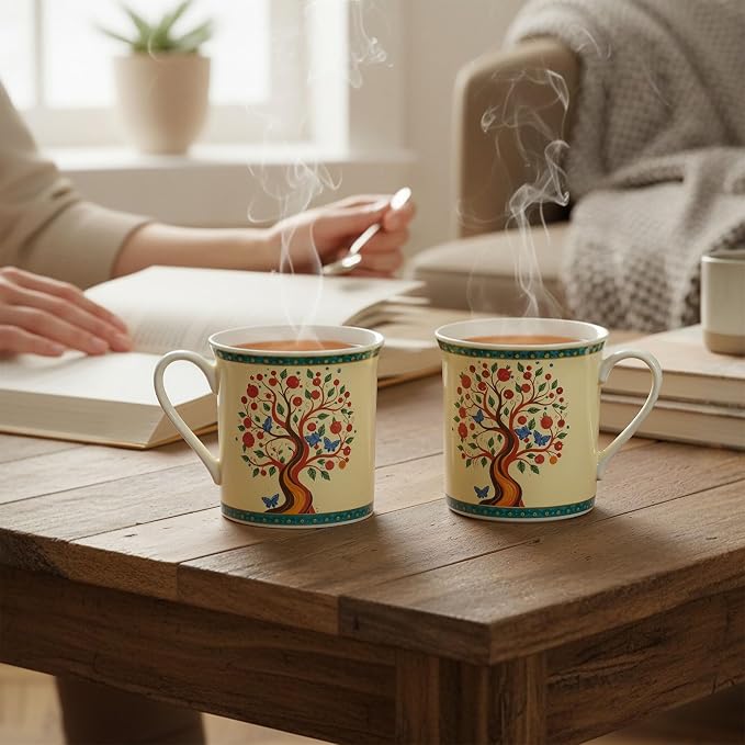 STP GOODS Porcelain Mug 13.5 fl. oz. - Set of 2 in Gift Box Coffee Cup, Gift for Women and Men (Tree of Life)