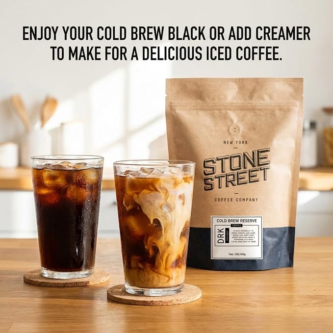 Stone Street Cold Brew Coffee, Low Acid, 100% Arabica, Gourmet Coffee - Strong & Smooth Blend, Coarse Ground, Dark Roast, Colombian Single Origin, 2 LB