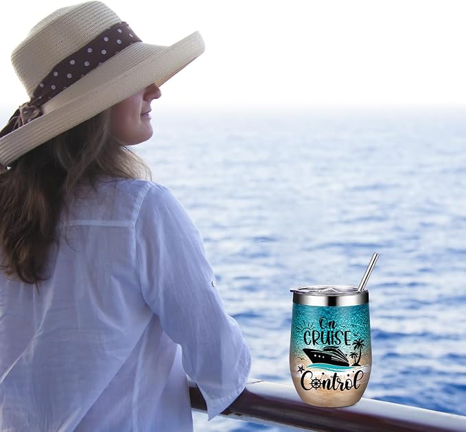 Sliner 8 Pcs Cruise Gifts Tumbler with Lid, 12oz Stainless Steel Cruise Mugs Insulated Cruising Ship Wine Glass Tumbler Travel Mugs for Women Men Weekend Trip Vacation Souvenir Gifts